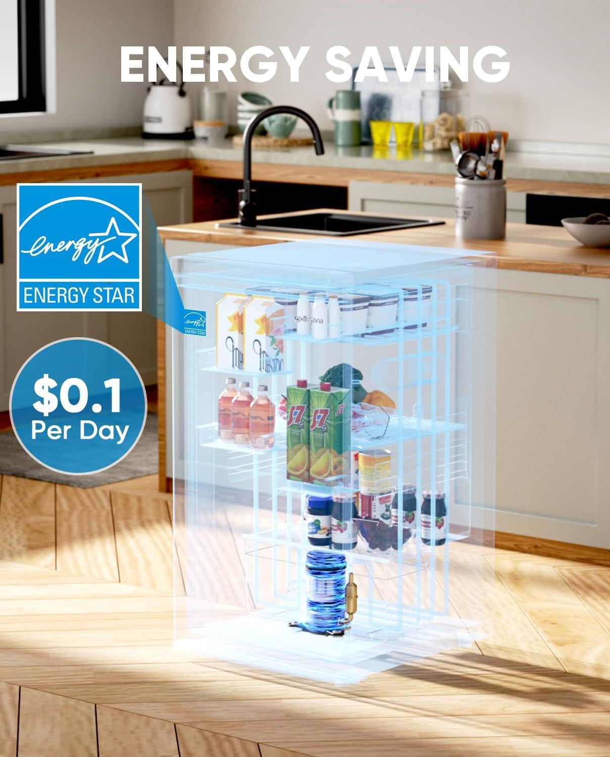 imageUpstreman 44 CuFt Mini Fridge with Freezer Single Door Mini Refrigerator for Bedroom Extra Large Capacity Energyefficient Small fridge for Office Dorm Kitchen BlackBR44