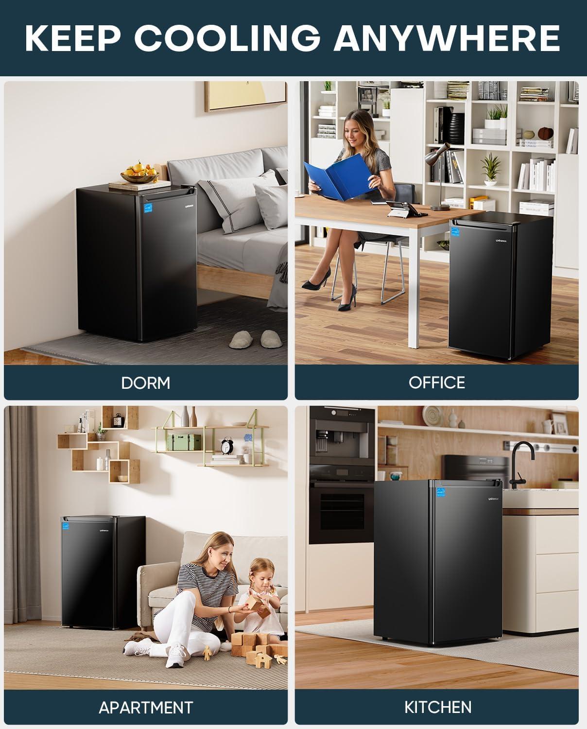 imageUpstreman 44 CuFt Mini Fridge with Freezer Single Door Mini Refrigerator for Bedroom Extra Large Capacity Energyefficient Small fridge for Office Dorm Kitchen BlackBR44