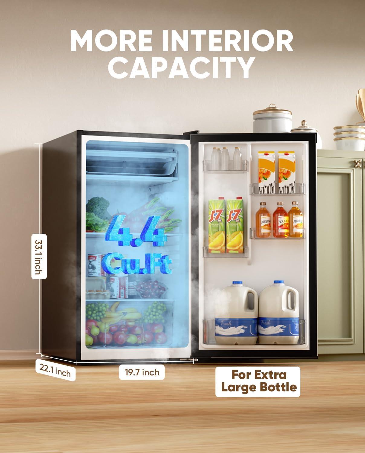 imageUpstreman 44 CuFt Mini Fridge with Freezer Single Door Mini Refrigerator for Bedroom Extra Large Capacity Energyefficient Small fridge for Office Dorm Kitchen BlackBR44