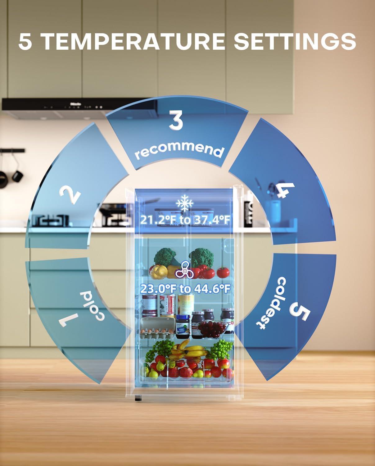 imageUpstreman 44 CuFt Mini Fridge with Freezer Single Door Mini Refrigerator for Bedroom Extra Large Capacity Energyefficient Small fridge for Office Dorm Kitchen BlackBR44