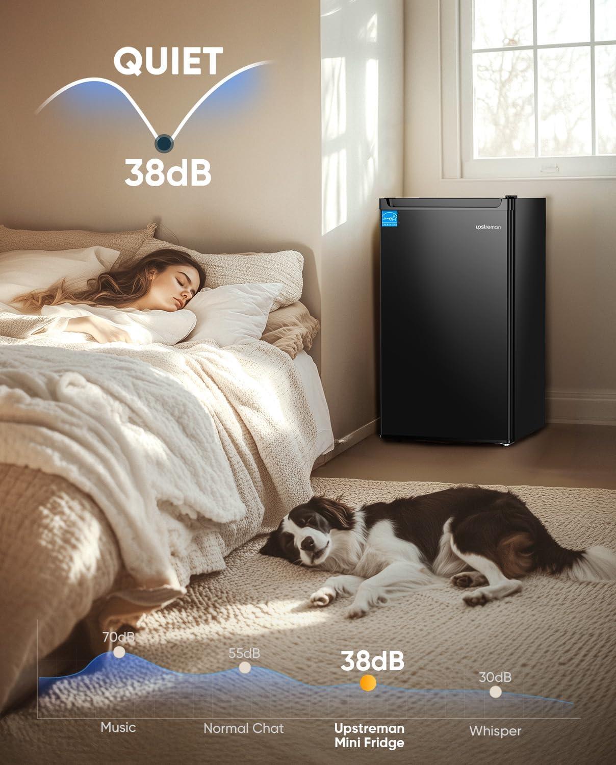 imageUpstreman 44 CuFt Mini Fridge with Freezer Single Door Mini Refrigerator for Bedroom Extra Large Capacity Energyefficient Small fridge for Office Dorm Kitchen BlackBR44