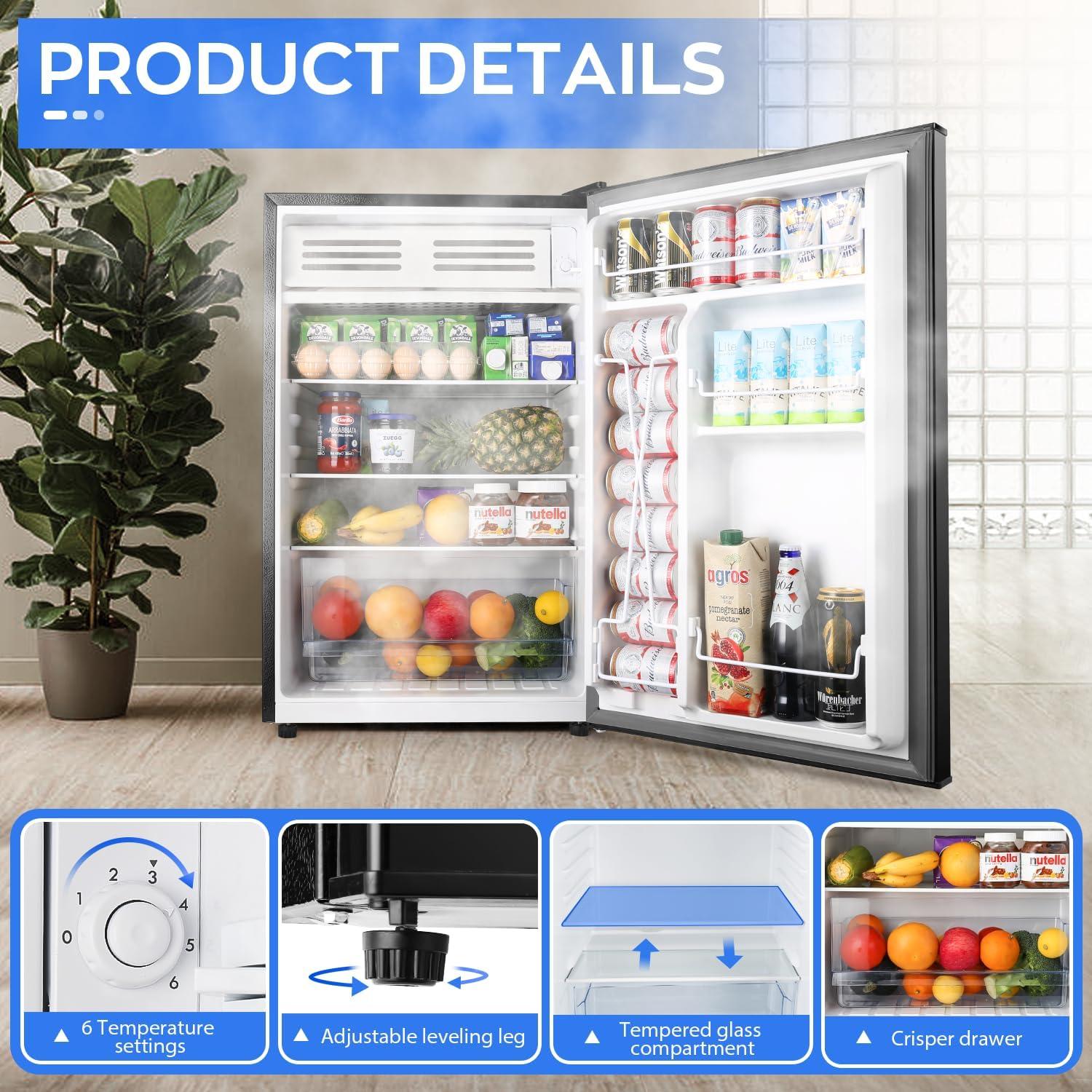 imageUpstreman 45 CuFt Mini Fridge with Freezer Single Door Mini Refrigerator Adjustable Thermostat Low Noise Energy Saving Small Refrigerator for Bedroom Dorm Office Black FR45Classic Black