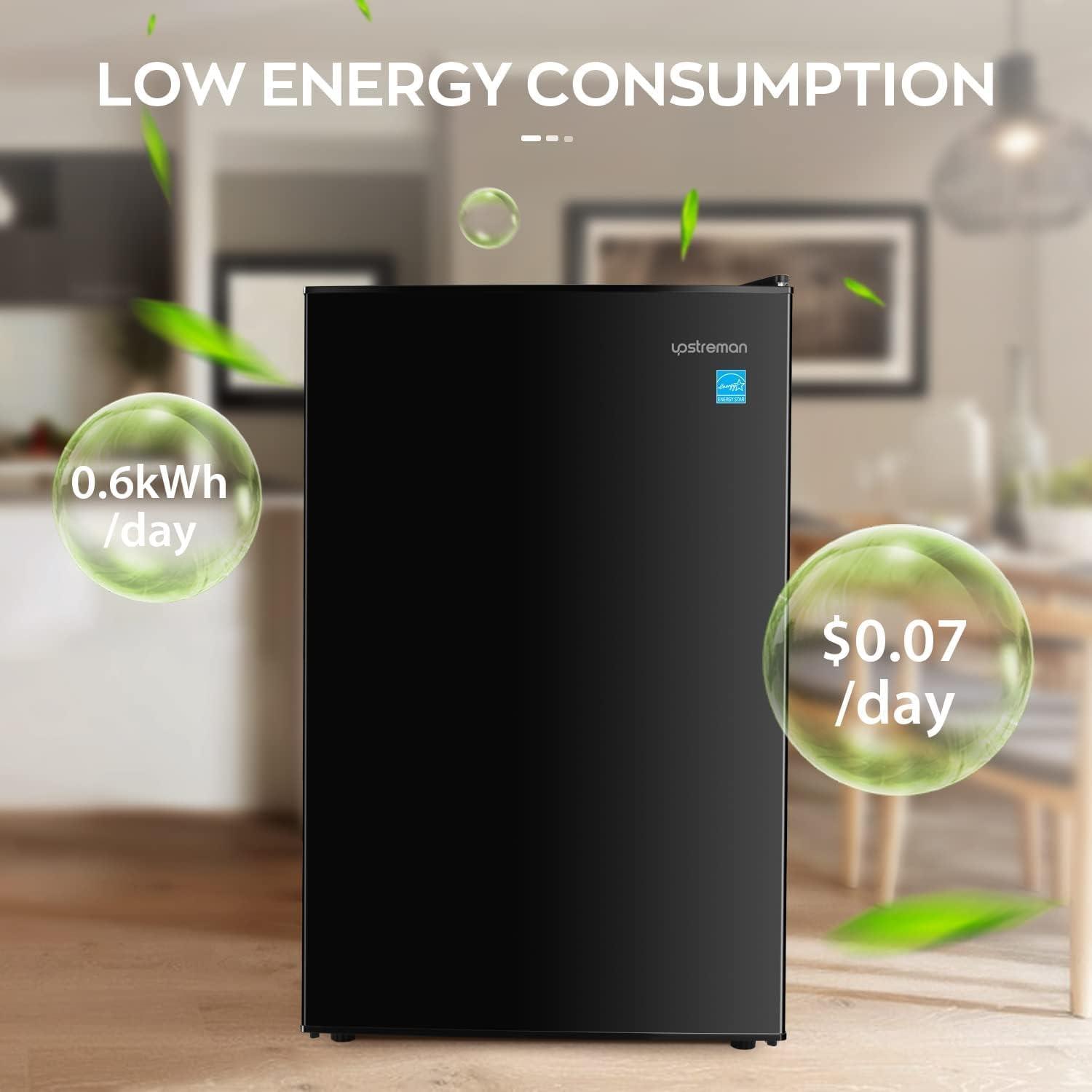 imageUpstreman 45 CuFt Mini Fridge with Freezer Single Door Mini Refrigerator Adjustable Thermostat Low Noise Energy Saving Small Refrigerator for Bedroom Dorm Office Black FR45Classic Black