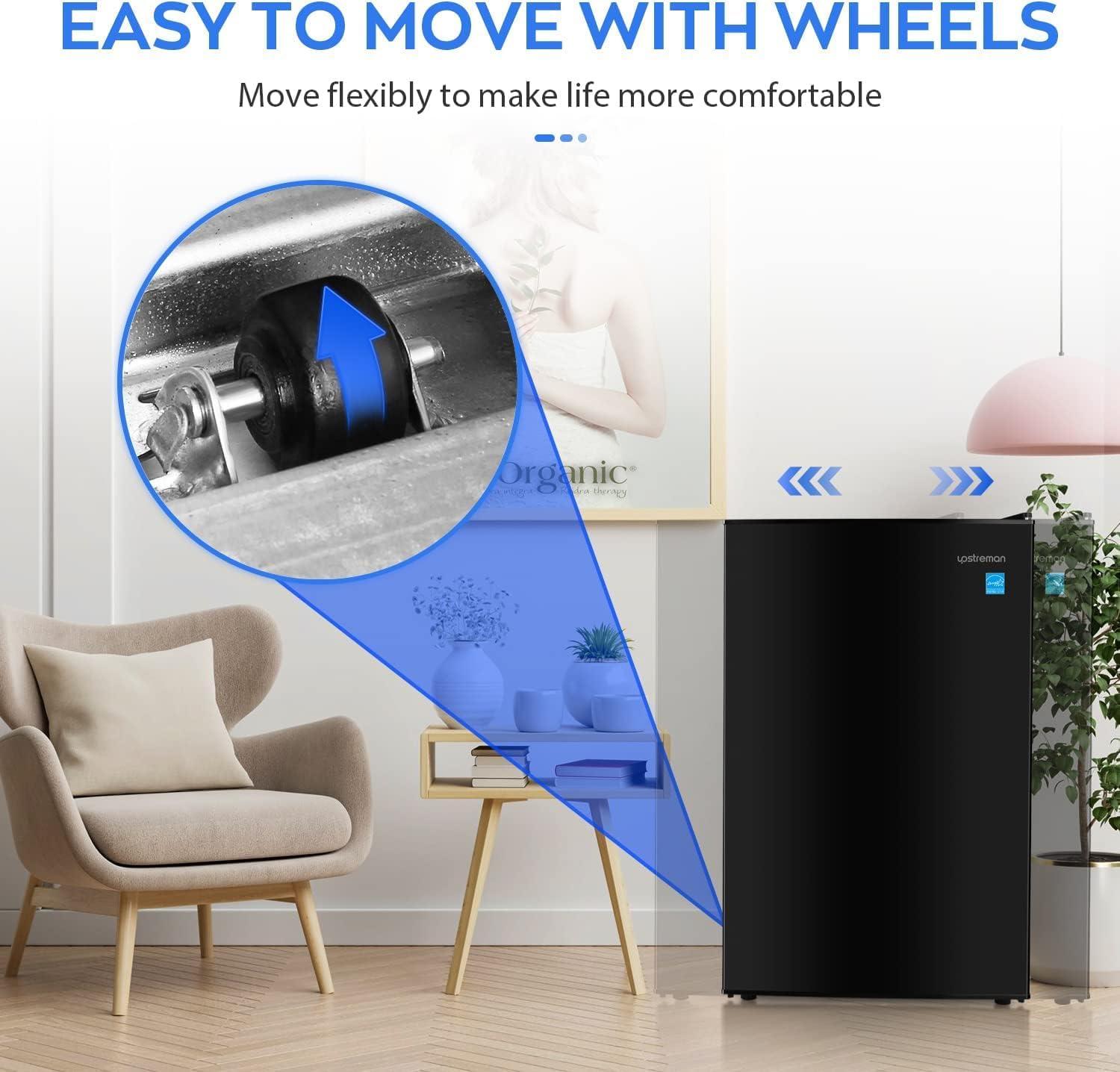 imageUpstreman 45 CuFt Mini Fridge with Freezer Single Door Mini Refrigerator Adjustable Thermostat Low Noise Energy Saving Small Refrigerator for Bedroom Dorm Office Black FR45Classic Black