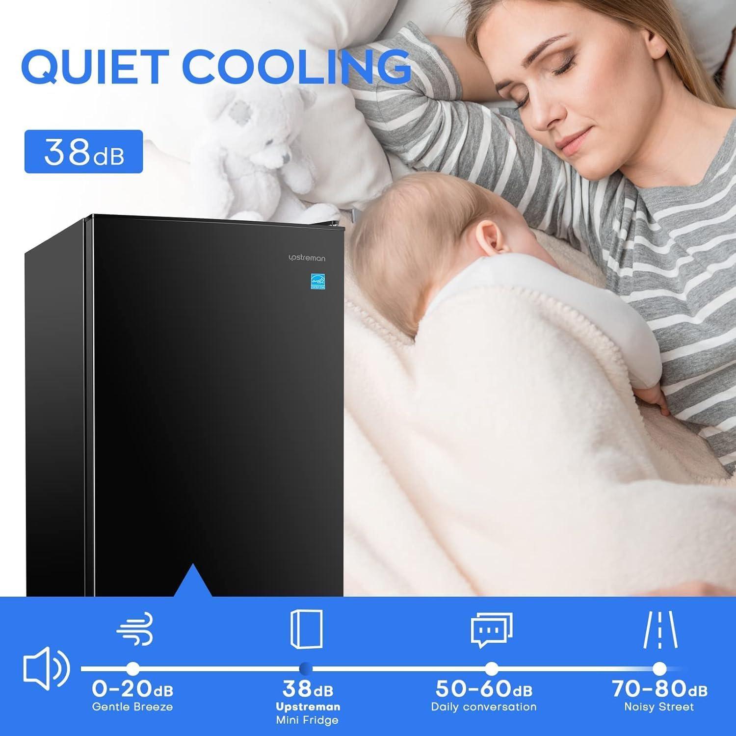 imageUpstreman 45 CuFt Mini Fridge with Freezer Single Door Mini Refrigerator Adjustable Thermostat Low Noise Energy Saving Small Refrigerator for Bedroom Dorm Office Black FR45Classic Black