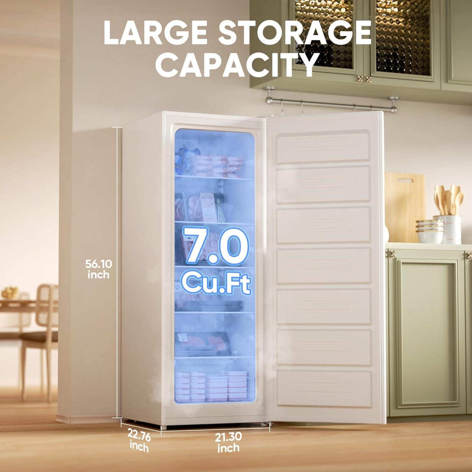 imageUpstreman 70 CuFt Convertible Upright Freezer with Large Capacity Convertible Design Energy Saving Quiet Operation Removable Shelves Suitable for Basement Dorm Apartment Office WhiteUF70