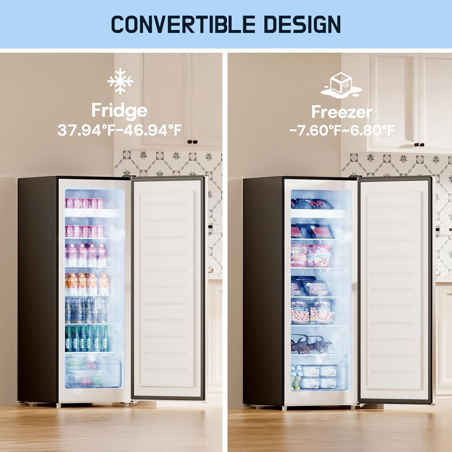 imageUpstreman 70 CuFt Upright Freezer Large Capacity Convertible RefrigeratorFreezer 5 Adjustable Shelves Energy Efficient Garage Ready Reversible Door for Basement Dorm ApartmentWhiteStainless