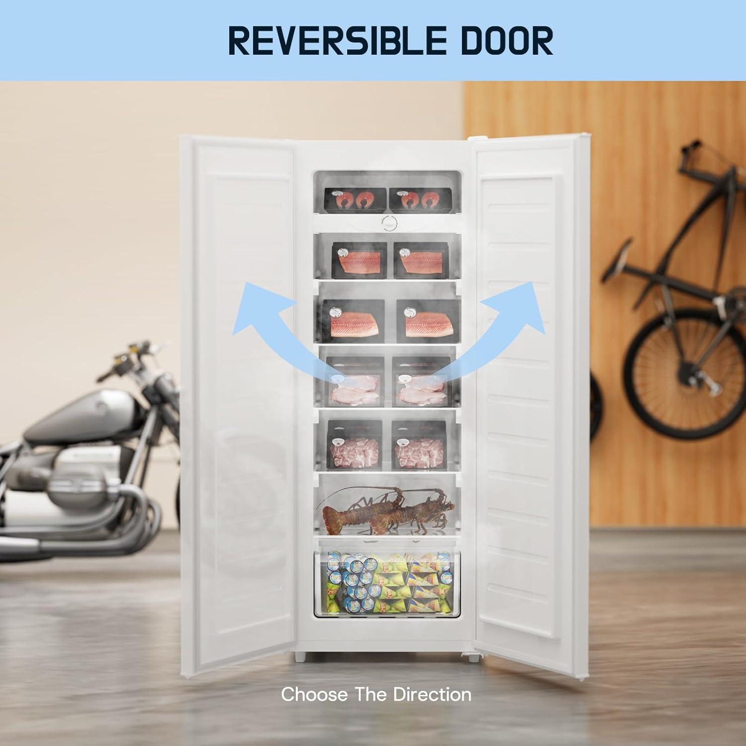 imageUpstreman 70 CuFt Upright Freezer Large Capacity Convertible RefrigeratorFreezer 5 Adjustable Shelves Energy Efficient Garage Ready Reversible Door for Basement Dorm ApartmentWhiteWhite