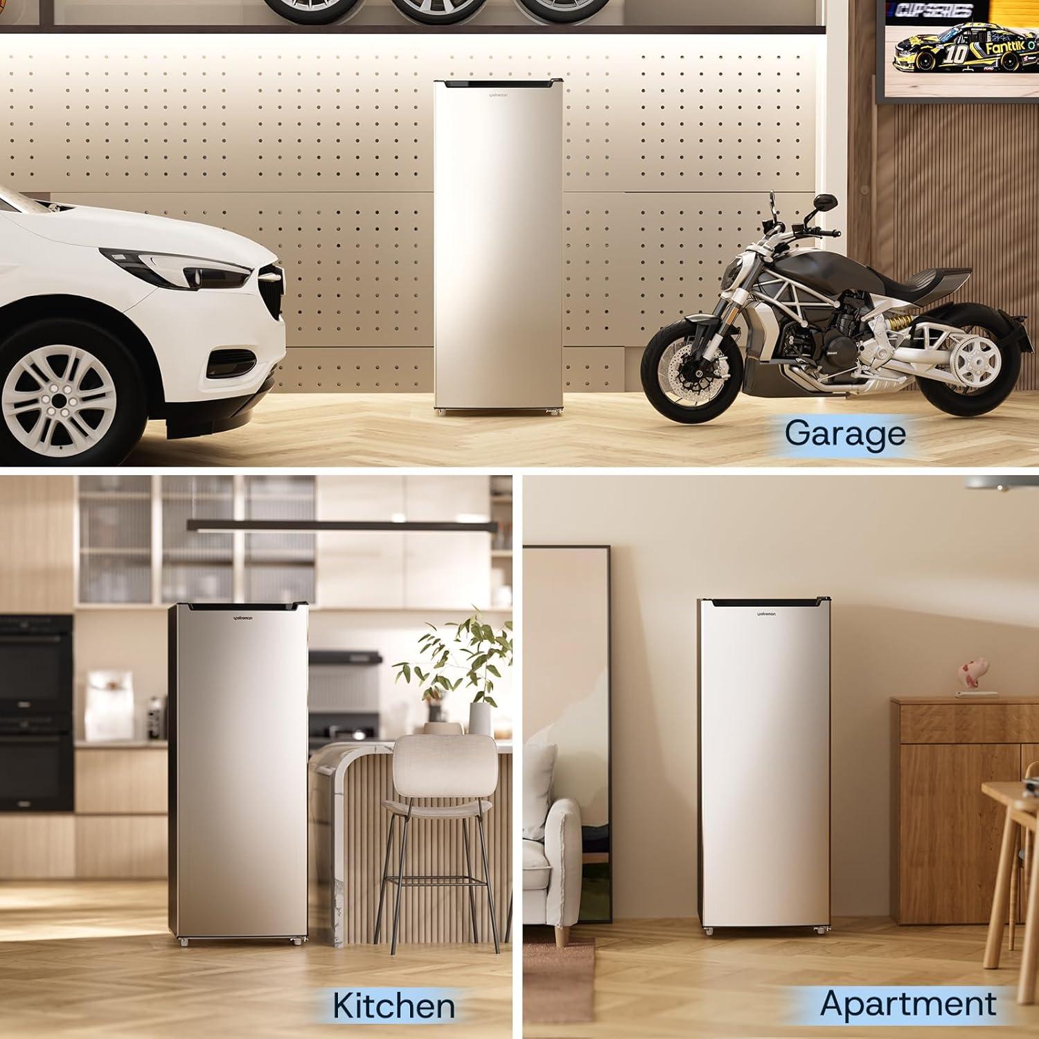 imageUpstreman 70 CuFt Upright Freezer Large Capacity Convertible RefrigeratorFreezer 5 Adjustable Shelves Energy Efficient Garage Ready Reversible Door for Basement Dorm ApartmentWhiteStainless