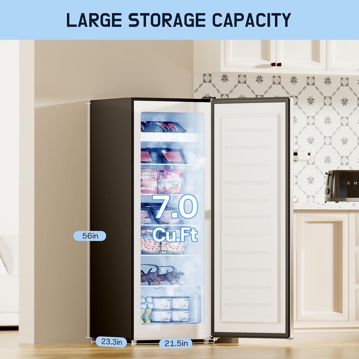 imageUpstreman 70 CuFt Upright Freezer Large Capacity Convertible RefrigeratorFreezer 5 Adjustable Shelves Energy Efficient Garage Ready Reversible Door for Basement Dorm ApartmentWhiteStainless