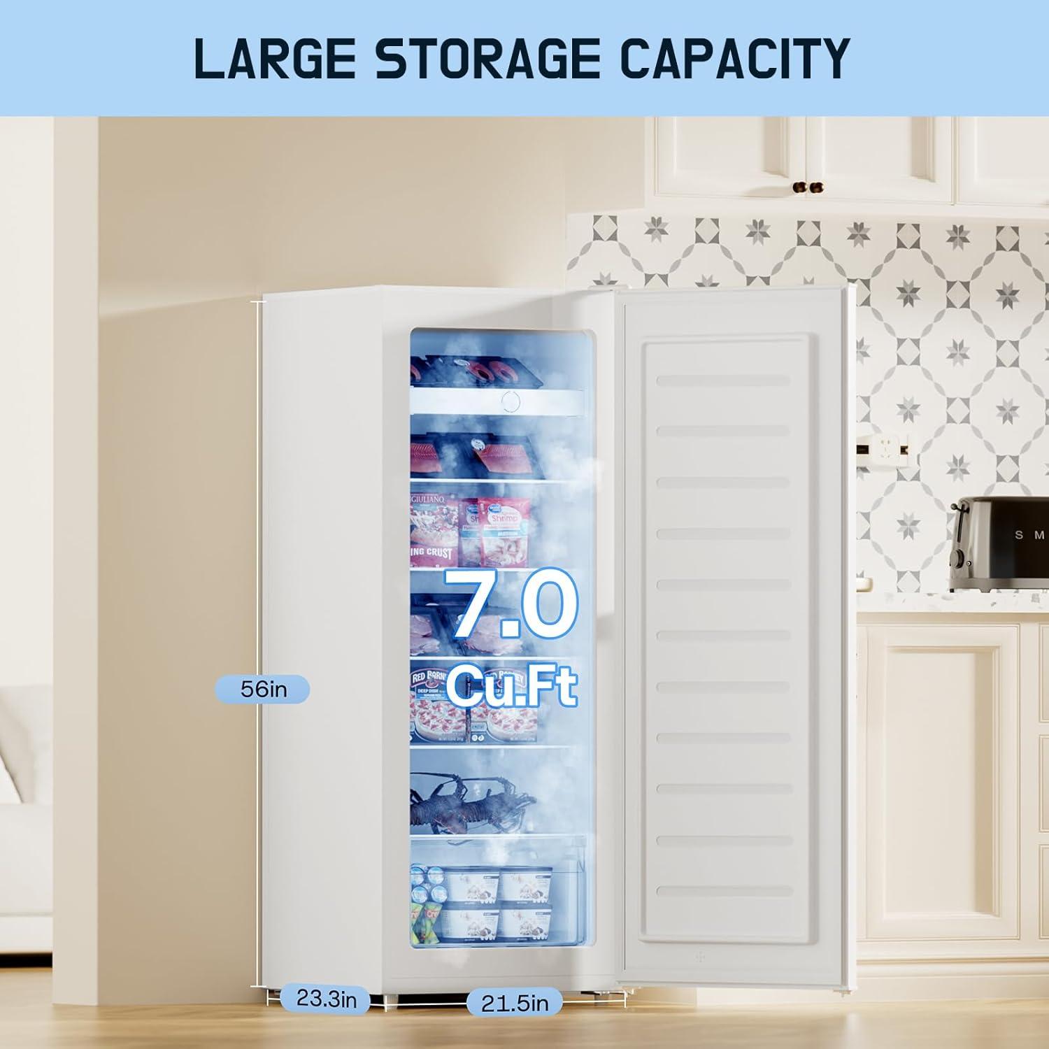 imageUpstreman 70 CuFt Upright Freezer Large Capacity Convertible RefrigeratorFreezer 5 Adjustable Shelves Energy Efficient Garage Ready Reversible Door for Basement Dorm ApartmentWhiteWhite