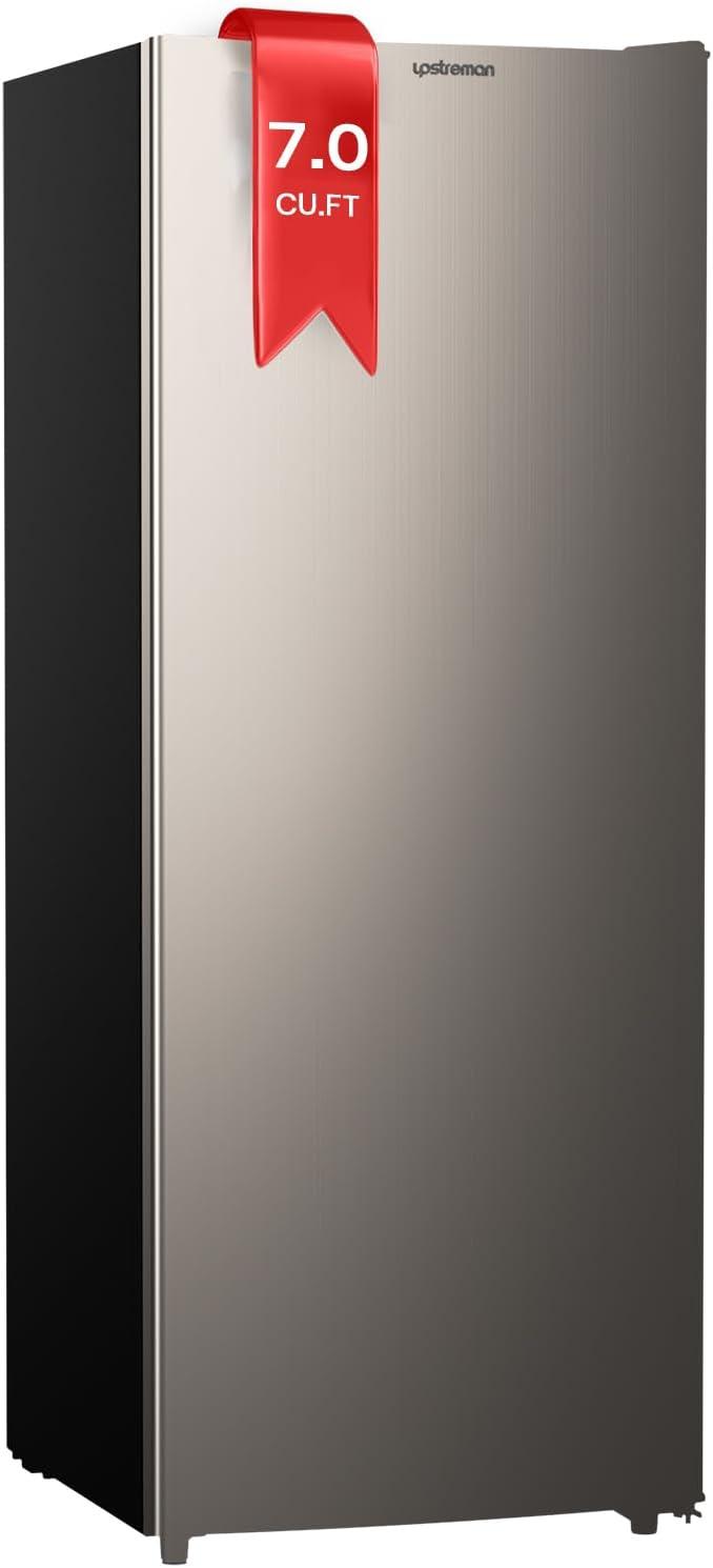 imageUpstreman 70 CuFt Upright Freezer Large Capacity Convertible RefrigeratorFreezer 5 Adjustable Shelves Energy Efficient Garage Ready Reversible Door for Basement Dorm ApartmentWhiteStainless
