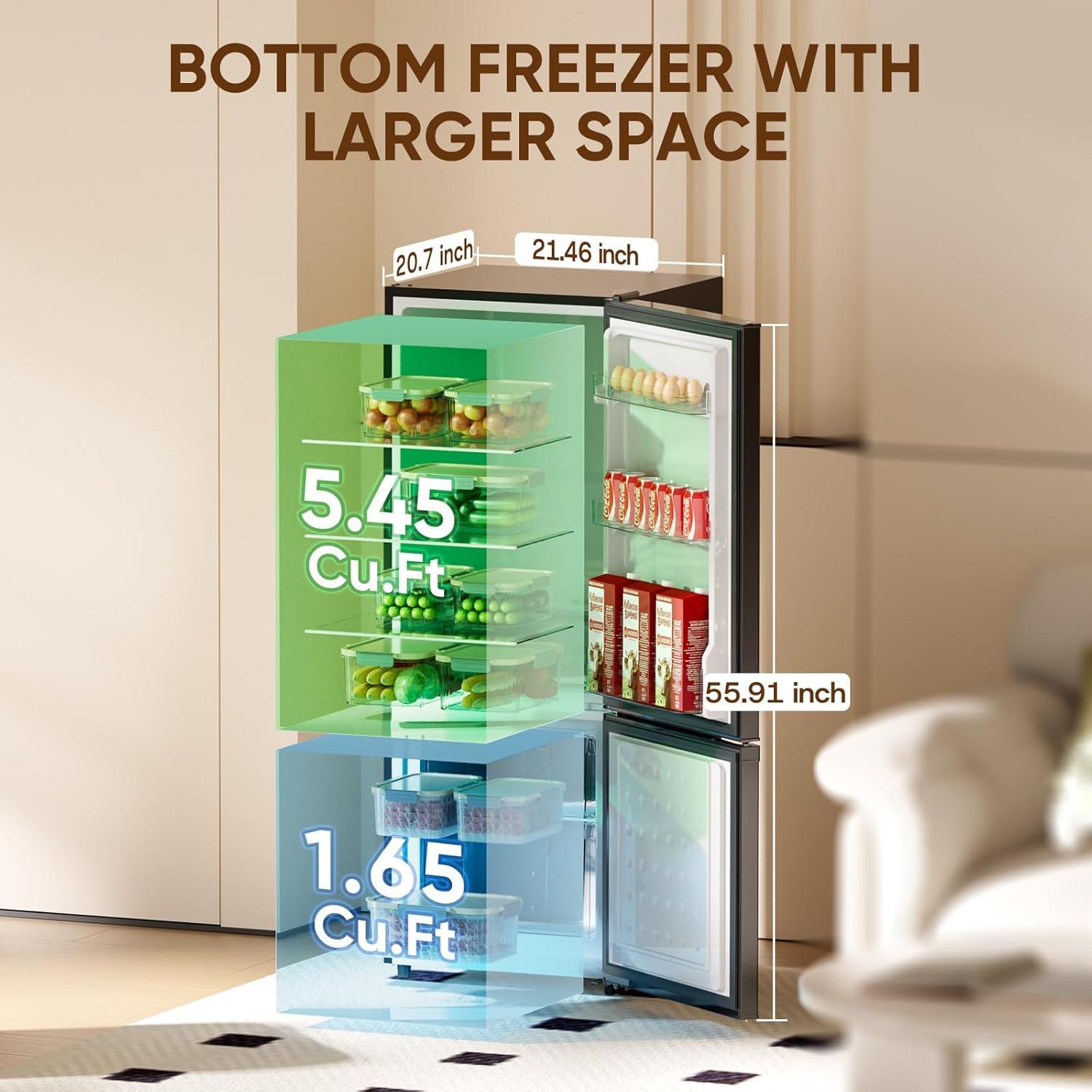 imageUpstreman 71 CuFt Refrigerator with Bottom Freezer Apartment Fridge with Freezer Energyefficient Large Capacity Adjustable Thermostat Refrigerator for Apartment Kitchen DormBM71