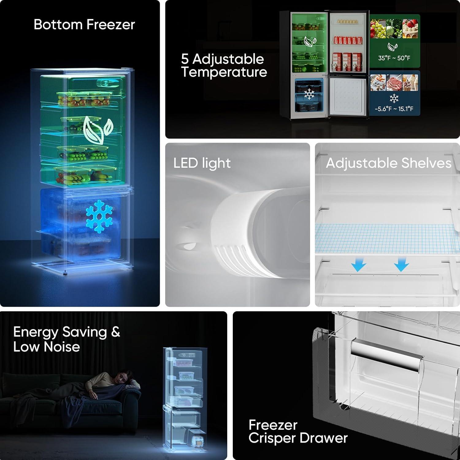imageUpstreman 71 CuFt Refrigerator with Bottom Freezer Apartment Fridge with Freezer Energyefficient Large Capacity Adjustable Thermostat Refrigerator for Apartment Kitchen DormBM71