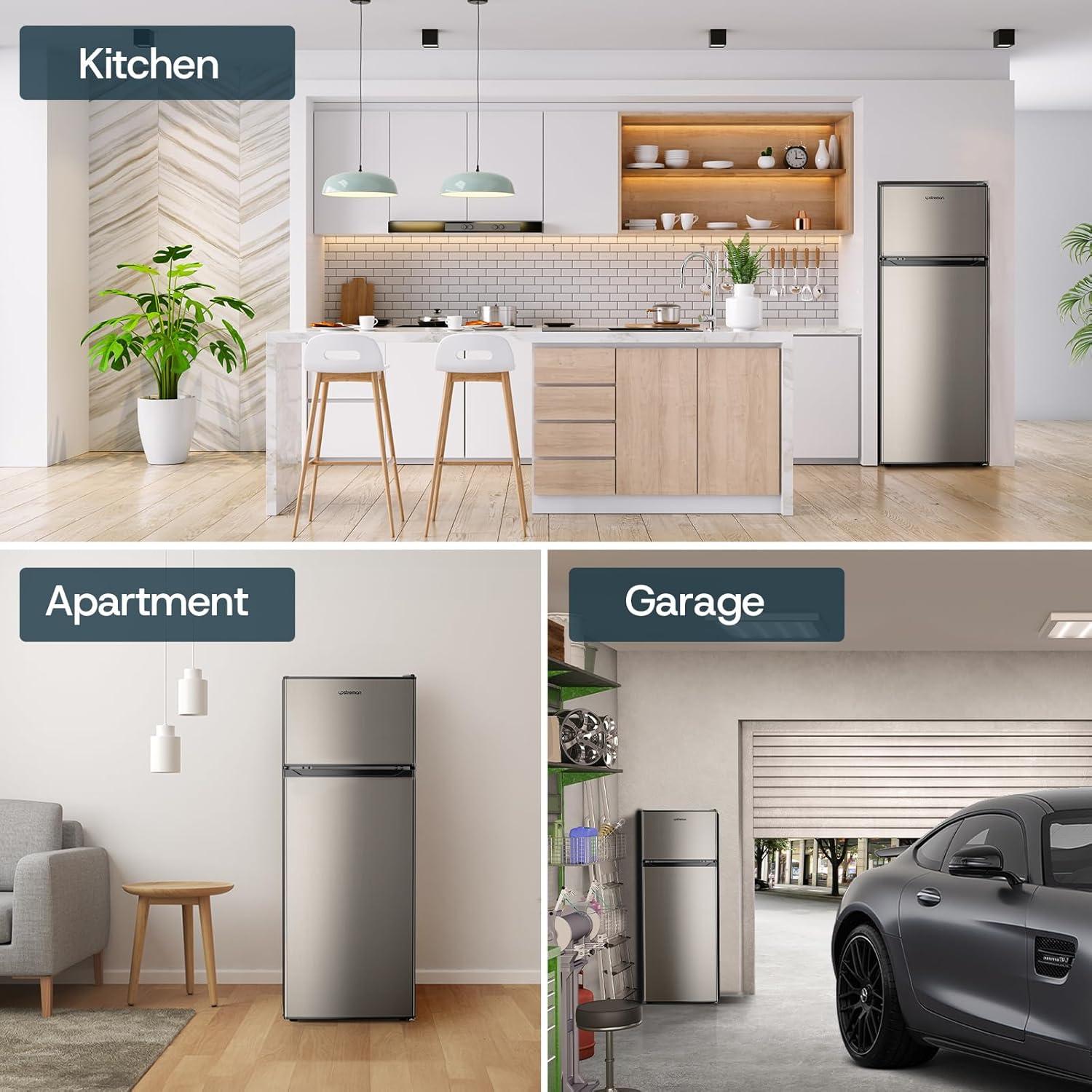 imageUpstreman 77 CuFt Refrigerator with Freezer Double Door Fridge Adjustable Thermostat Large Capacity Reversible Door Swing Refrigerator for Apartment Office Dorm BlackBD75Stainless