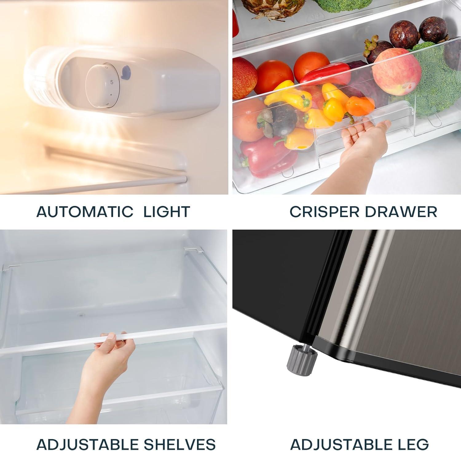 imageUpstreman 77 CuFt Refrigerator with Freezer Double Door Fridge Adjustable Thermostat Large Capacity Reversible Door Swing Refrigerator for Apartment Office Dorm BlackBD75Stainless