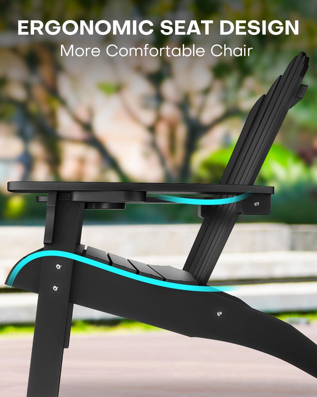 imageUpstreman Home Oversized Adirondack Chair Set of 1 Outdoor Fire Pit Chair with 2 Cup Holders Adirondack Patio Chair Weather Resistant for Outside Porch Lawn Garden A1 Max BlueBlack