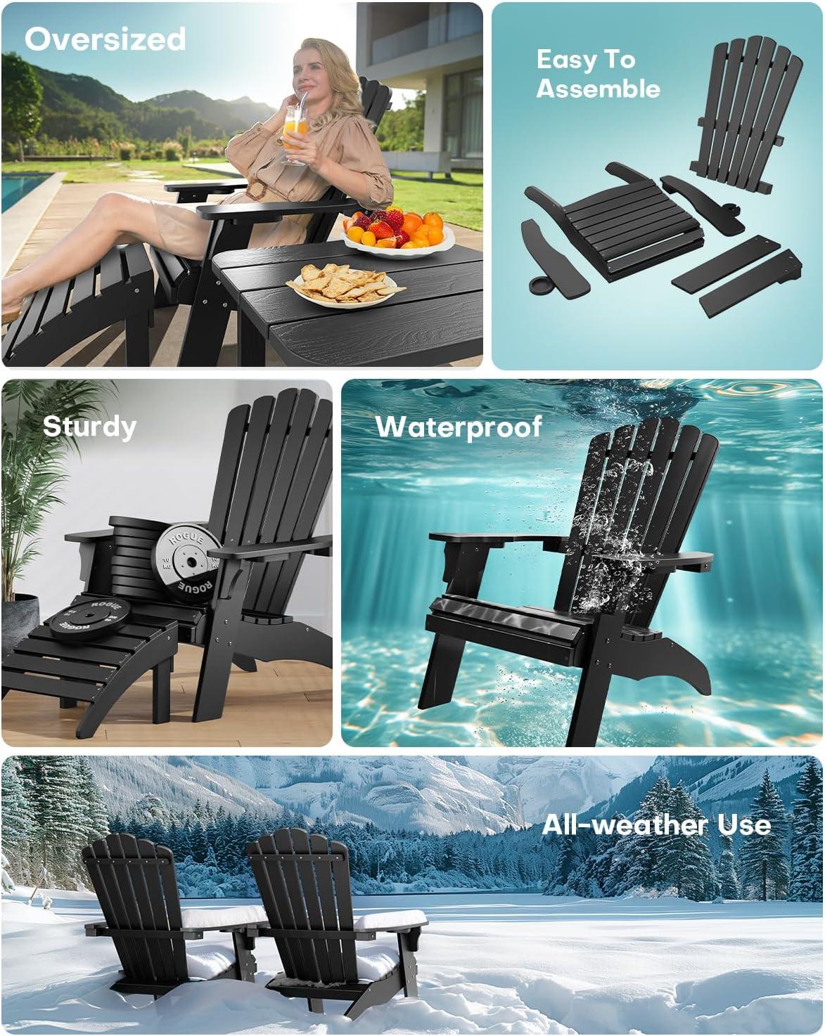imageUpstreman Home Oversized Adirondack Chair Set of 1 Outdoor Fire Pit Chair with 2 Cup Holders Adirondack Patio Chair Weather Resistant for Outside Porch Lawn Garden A1 Max BlueBlack