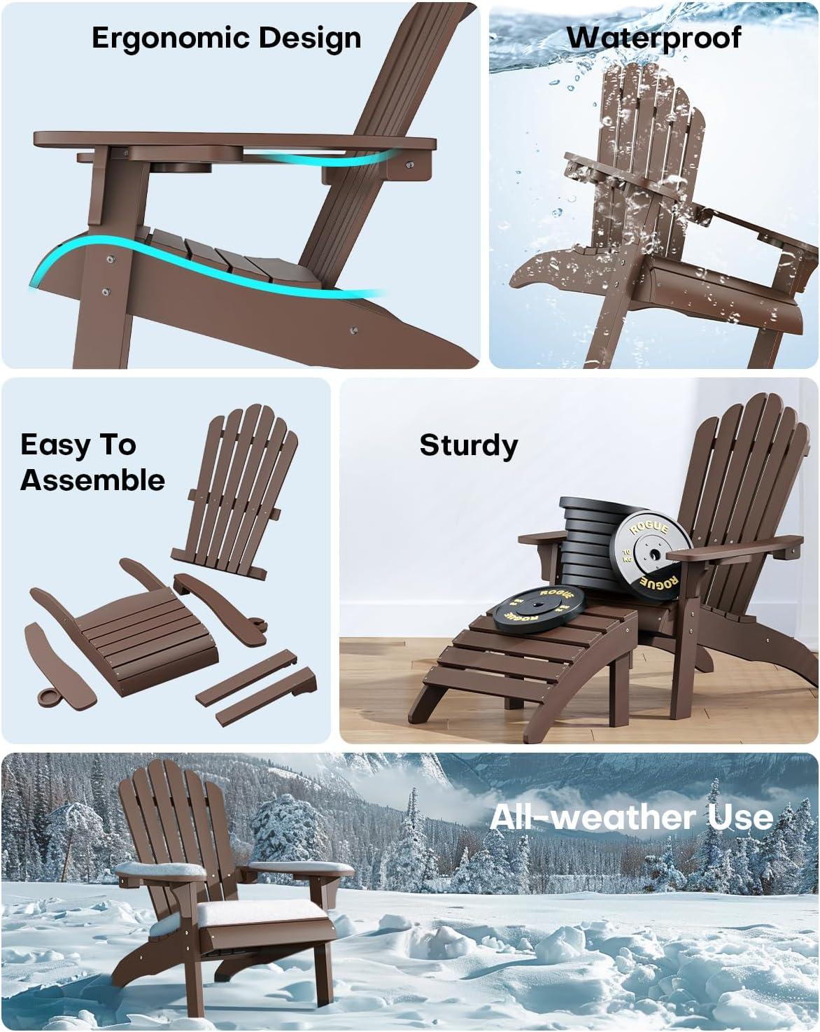 imageUpstreman Home Oversized Adirondack Chair Set of 1 Outdoor Fire Pit Chair with 2 Cup Holders Adirondack Patio Chair Weather Resistant for Outside Porch Lawn Garden A1 Max BlueCoffee