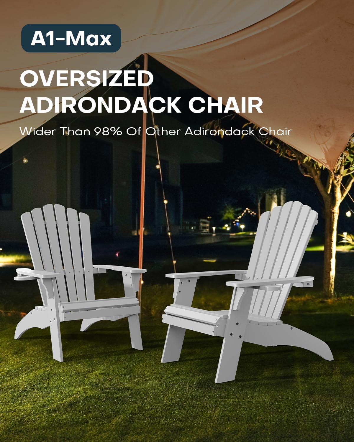 imageUpstreman Home Oversized Adirondack Chair Set of 1 Outdoor Fire Pit Chair with 2 Cup Holders Adirondack Patio Chair Weather Resistant for Outside Porch Lawn Garden A1 Max BlueWhite