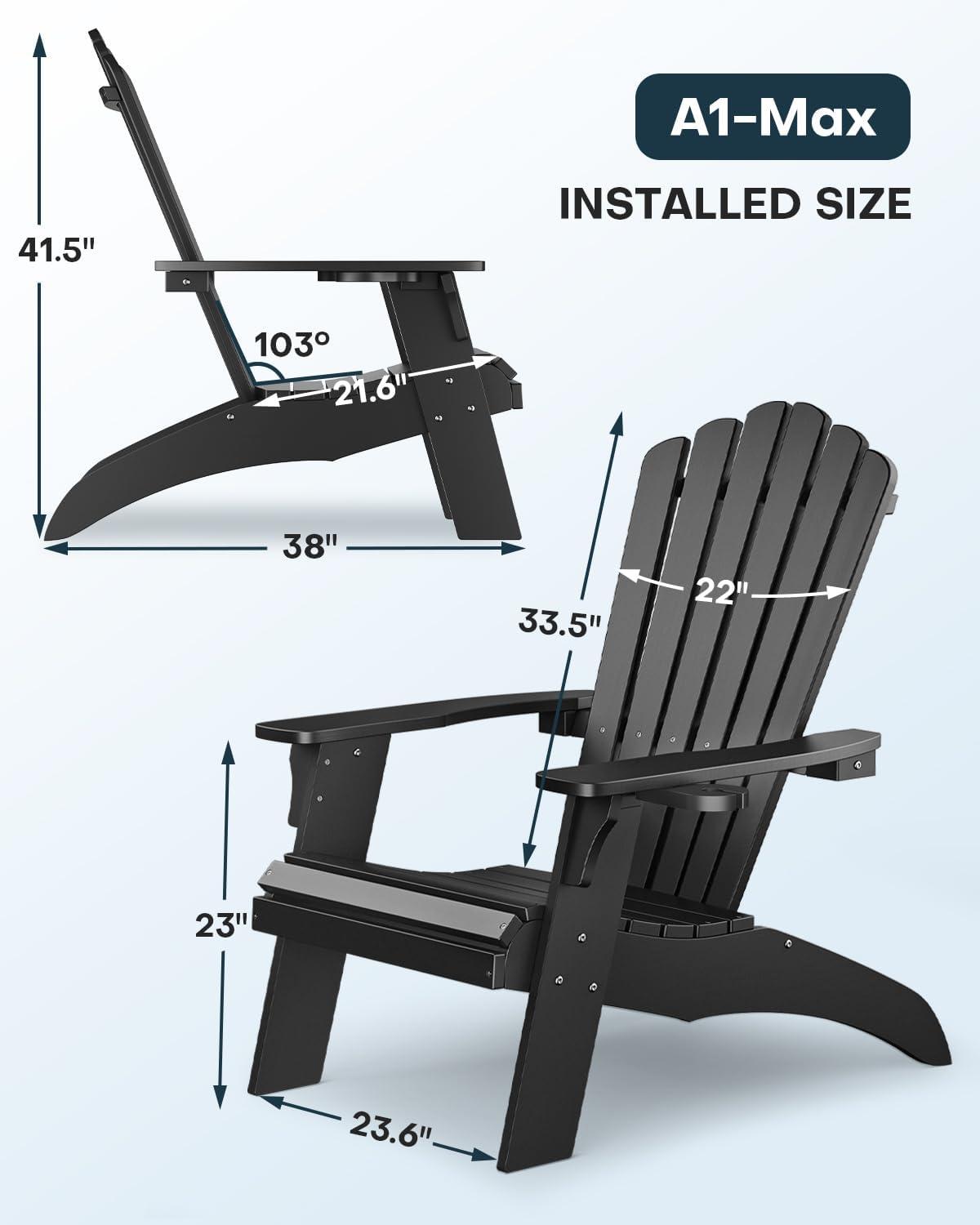 imageUpstreman Home Oversized Adirondack Chair Set of 1 Outdoor Fire Pit Chair with 2 Cup Holders Adirondack Patio Chair Weather Resistant for Outside Porch Lawn Garden A1 Max BlueBlack