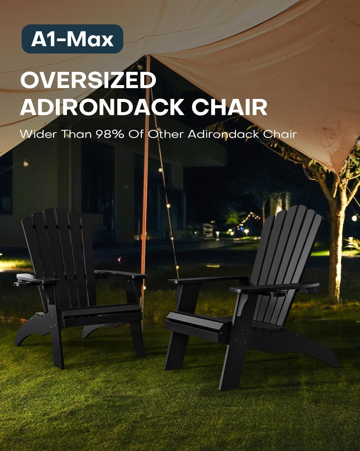 imageUpstreman Home Oversized Adirondack Chair Set of 1 Outdoor Fire Pit Chair with 2 Cup Holders Adirondack Patio Chair Weather Resistant for Outside Porch Lawn Garden A1 Max BlueBlack