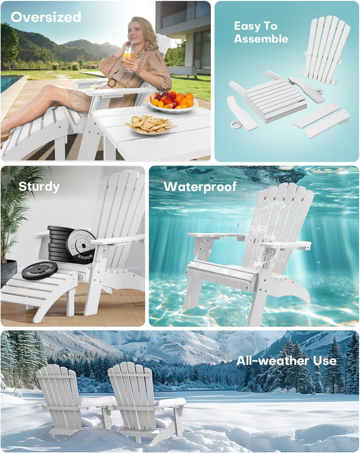 imageUpstreman Home Oversized Adirondack Chair Set of 1 Outdoor Fire Pit Chair with 2 Cup Holders Adirondack Patio Chair Weather Resistant for Outside Porch Lawn Garden A1 Max BlueWhite