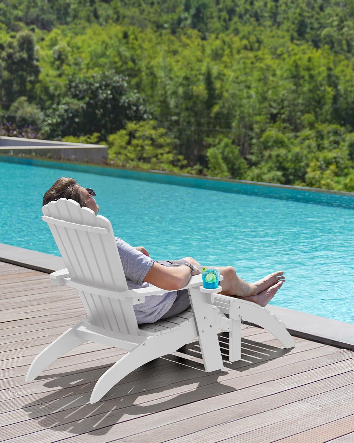 imageUpstreman Home Oversized Adirondack Chair Set of 1 Outdoor Fire Pit Chair with 2 Cup Holders Adirondack Patio Chair Weather Resistant for Outside Porch Lawn Garden A1 Max BlueWhite