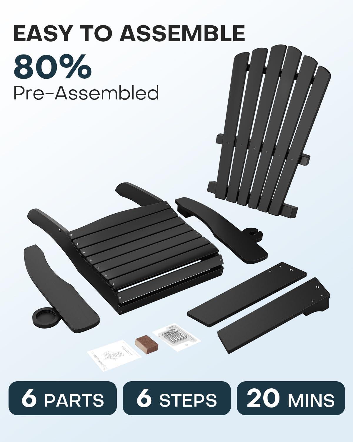 imageUpstreman Home Oversized Adirondack Chair Set of 1 Outdoor Fire Pit Chair with 2 Cup Holders Adirondack Patio Chair Weather Resistant for Outside Porch Lawn Garden A1 Max BlueBlack