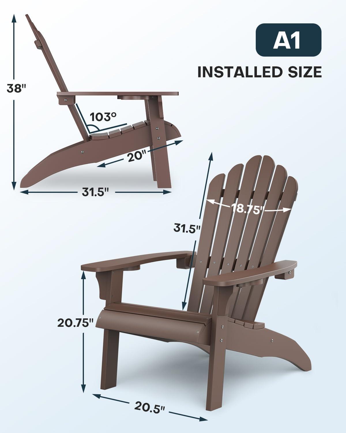 imageUpstreman Home Oversized Adirondack Chair Set of 1 Outdoor Fire Pit Chair with 2 Cup Holders Adirondack Patio Chair Weather Resistant for Outside Porch Lawn Garden A1 Max BlueCoffee