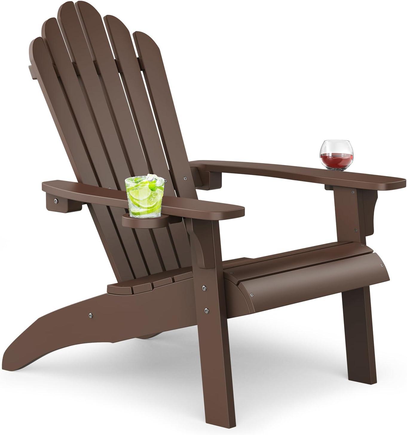 imageUpstreman Home Oversized Adirondack Chair Set of 1 Outdoor Fire Pit Chair with 2 Cup Holders Adirondack Patio Chair Weather Resistant for Outside Porch Lawn Garden A1 Max BlueCoffee