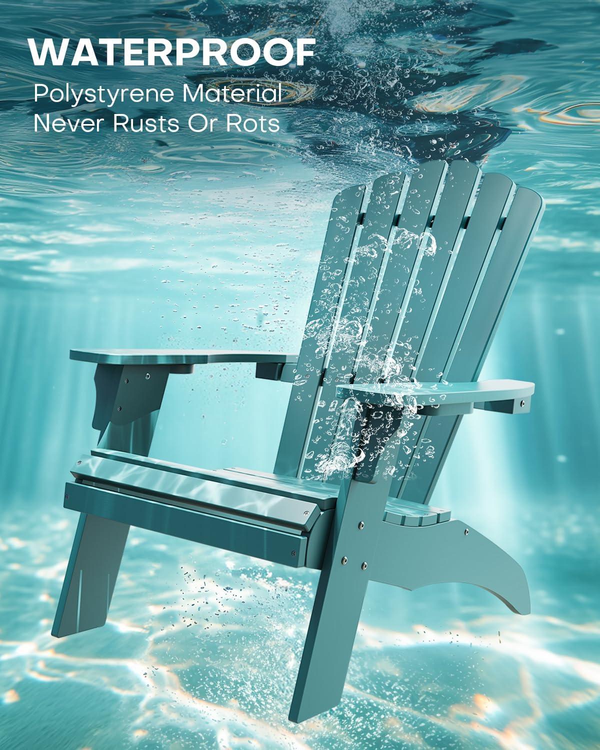 imageUpstreman Home Oversized Adirondack Chair Set of 1 Outdoor Fire Pit Chair with 2 Cup Holders Adirondack Patio Chair Weather Resistant for Outside Porch Lawn Garden A1 Max BlueBlue