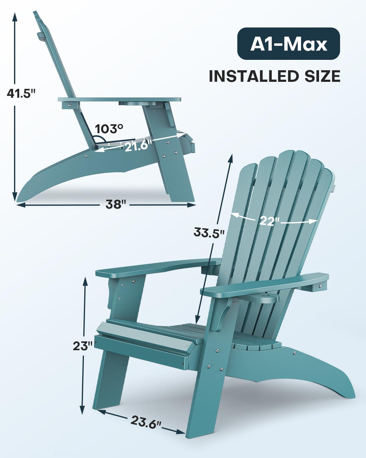 imageUpstreman Home Oversized Adirondack Chair Set of 1 Outdoor Fire Pit Chair with 2 Cup Holders Adirondack Patio Chair Weather Resistant for Outside Porch Lawn Garden A1 Max BlueBlue
