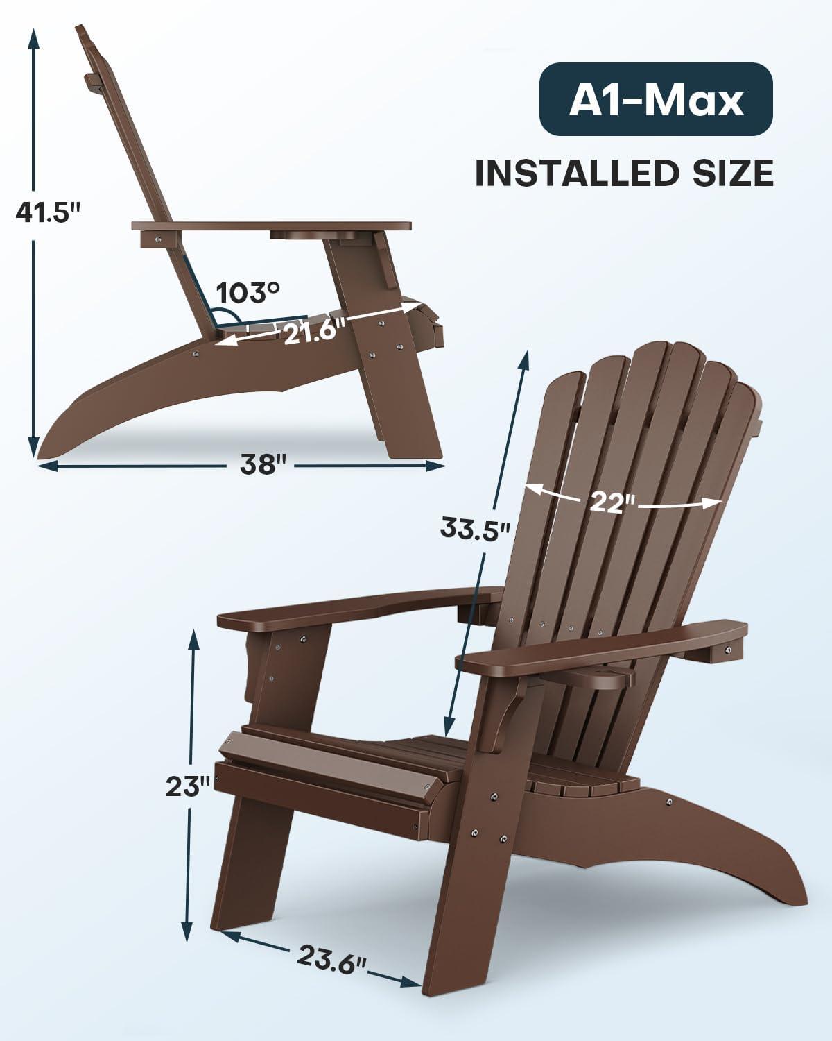 imageUpstreman Home Oversized Adirondack Chair Set of 1 Outdoor Fire Pit Chair with 2 Cup Holders Adirondack Patio Chair Weather Resistant for Outside Porch Lawn Garden A1 Max BlueCoffee