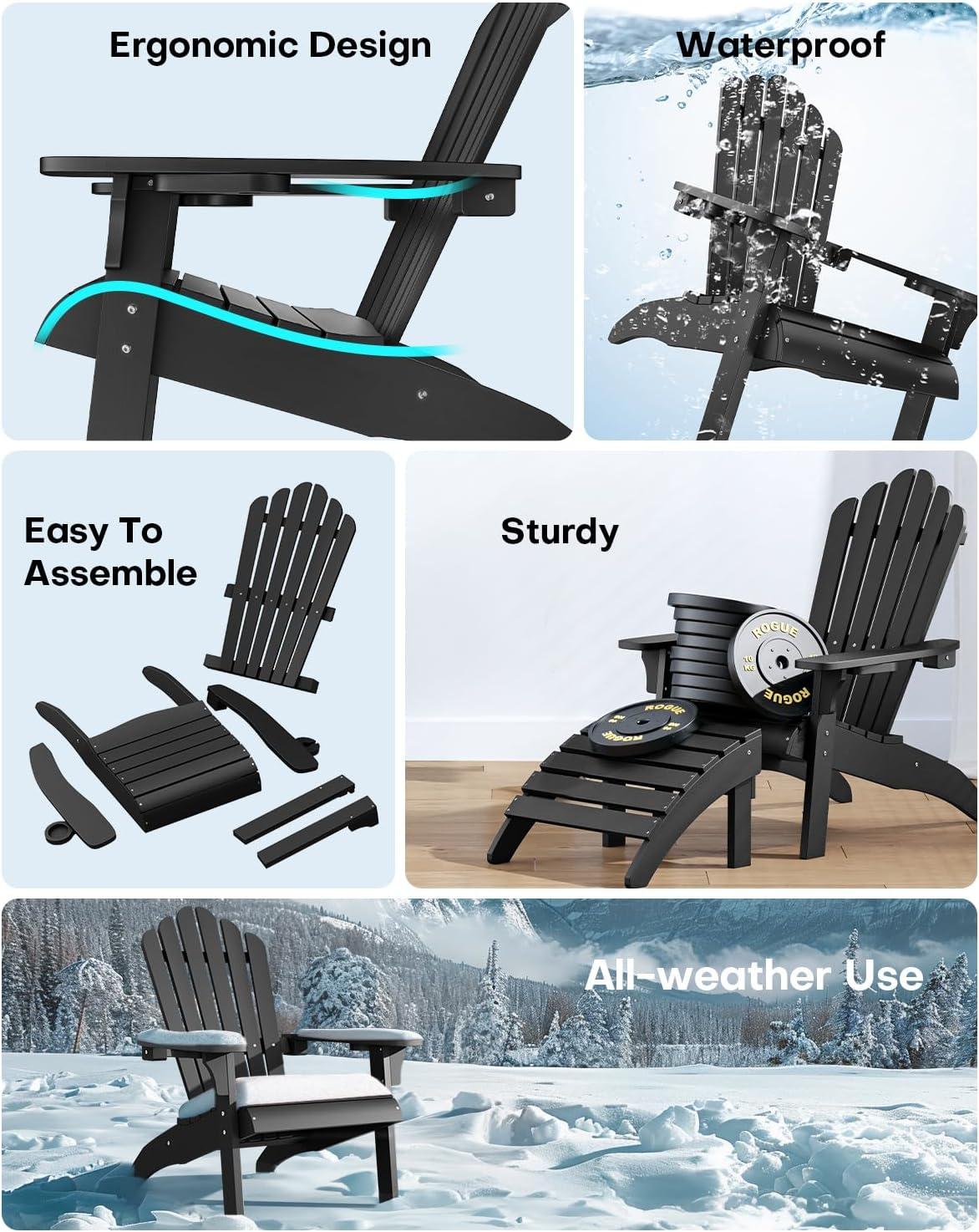 imageUpstreman Home Oversized Adirondack Chair Set of 1 Outdoor Fire Pit Chair with 2 Cup Holders Adirondack Patio Chair Weather Resistant for Outside Porch Lawn Garden A1 Max BlueBlack