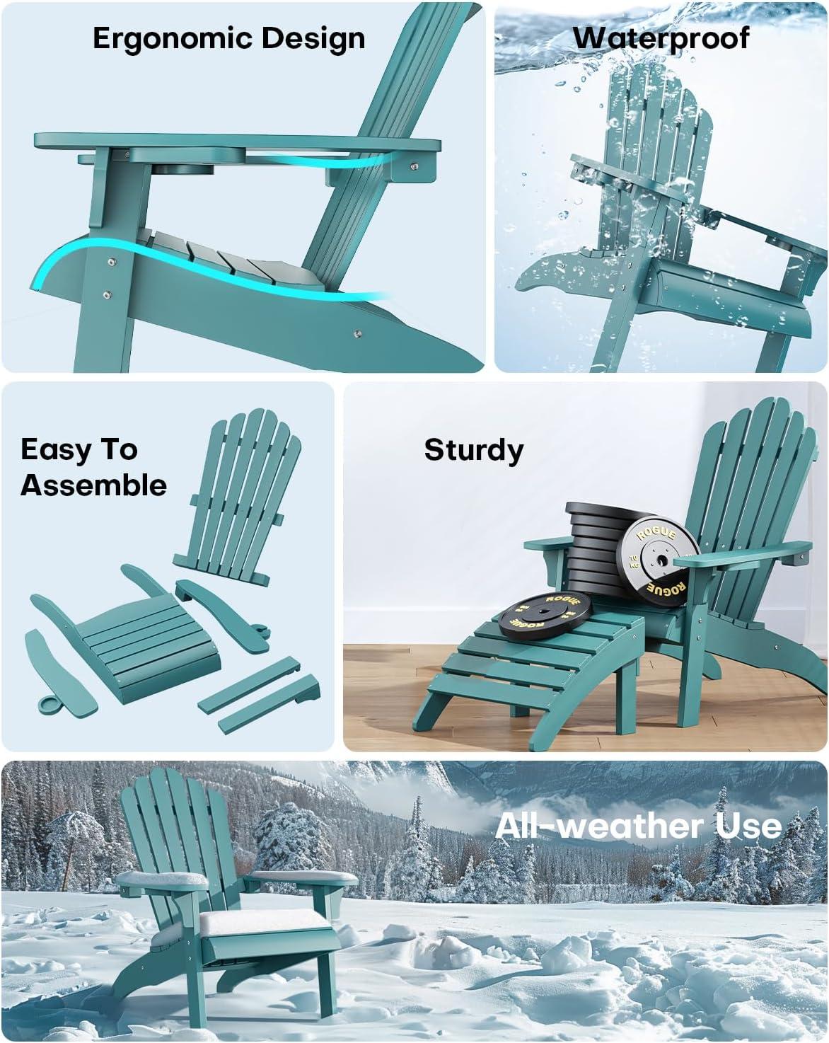 imageUpstreman Home Oversized Adirondack Chair Set of 1 Outdoor Fire Pit Chair with 2 Cup Holders Adirondack Patio Chair Weather Resistant for Outside Porch Lawn Garden A1 Max BlueBlue