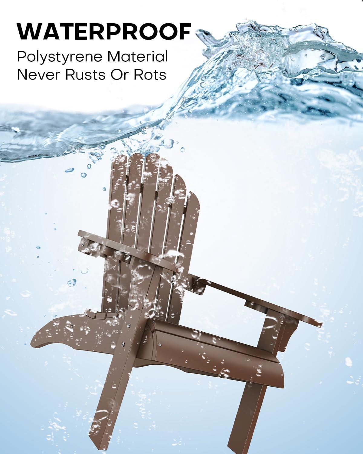 imageUpstreman Home Oversized Adirondack Chair Set of 1 Outdoor Fire Pit Chair with 2 Cup Holders Adirondack Patio Chair Weather Resistant for Outside Porch Lawn Garden A1 Max BlueCoffee