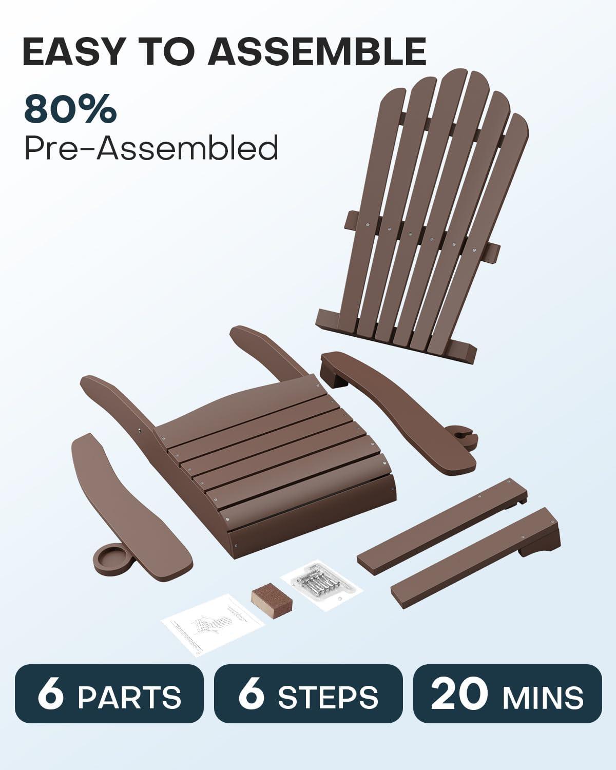 imageUpstreman Home Oversized Adirondack Chair Set of 1 Outdoor Fire Pit Chair with 2 Cup Holders Adirondack Patio Chair Weather Resistant for Outside Porch Lawn Garden A1 Max BlueCoffee