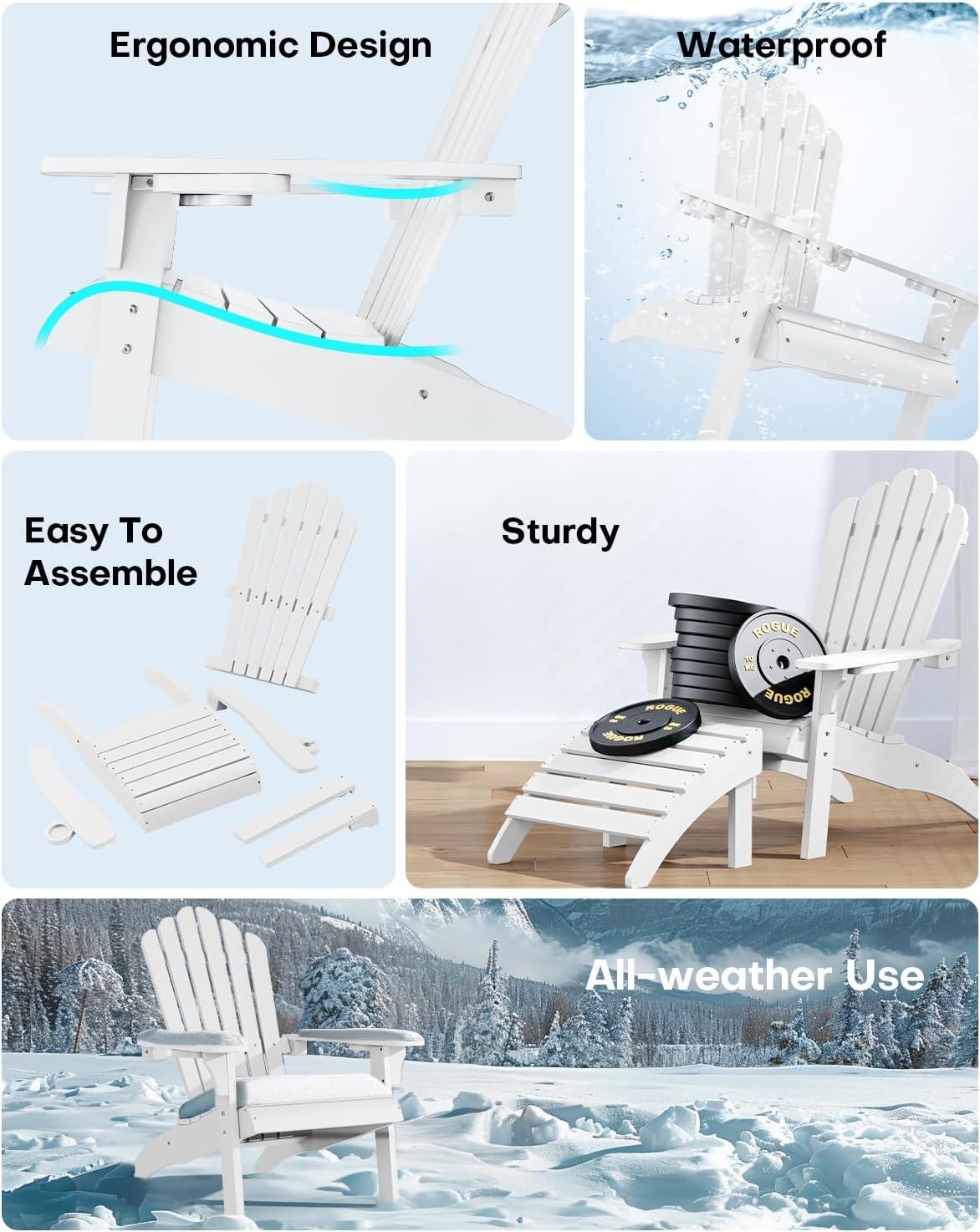 imageUpstreman Home Oversized Adirondack Chair Set of 1 Outdoor Fire Pit Chair with 2 Cup Holders Adirondack Patio Chair Weather Resistant for Outside Porch Lawn Garden A1 Max BlueWhite