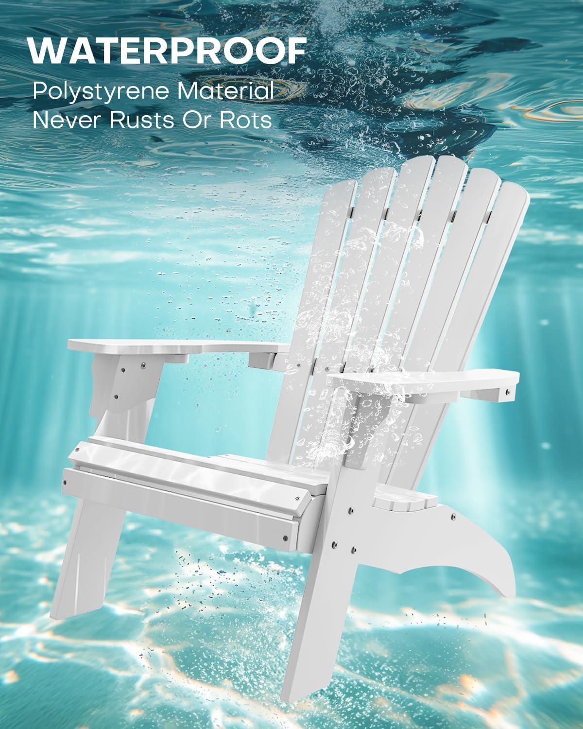 imageUpstreman Home Oversized Adirondack Chair Set of 1 Outdoor Fire Pit Chair with 2 Cup Holders Adirondack Patio Chair Weather Resistant for Outside Porch Lawn Garden A1 Max BlueWhite