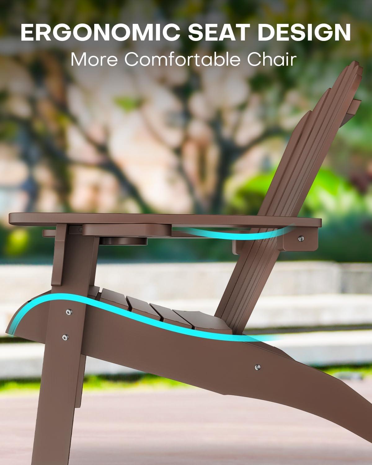 imageUpstreman Home Oversized Adirondack Chair Set of 1 Outdoor Fire Pit Chair with 2 Cup Holders Adirondack Patio Chair Weather Resistant for Outside Porch Lawn Garden A1 Max BlueCoffee