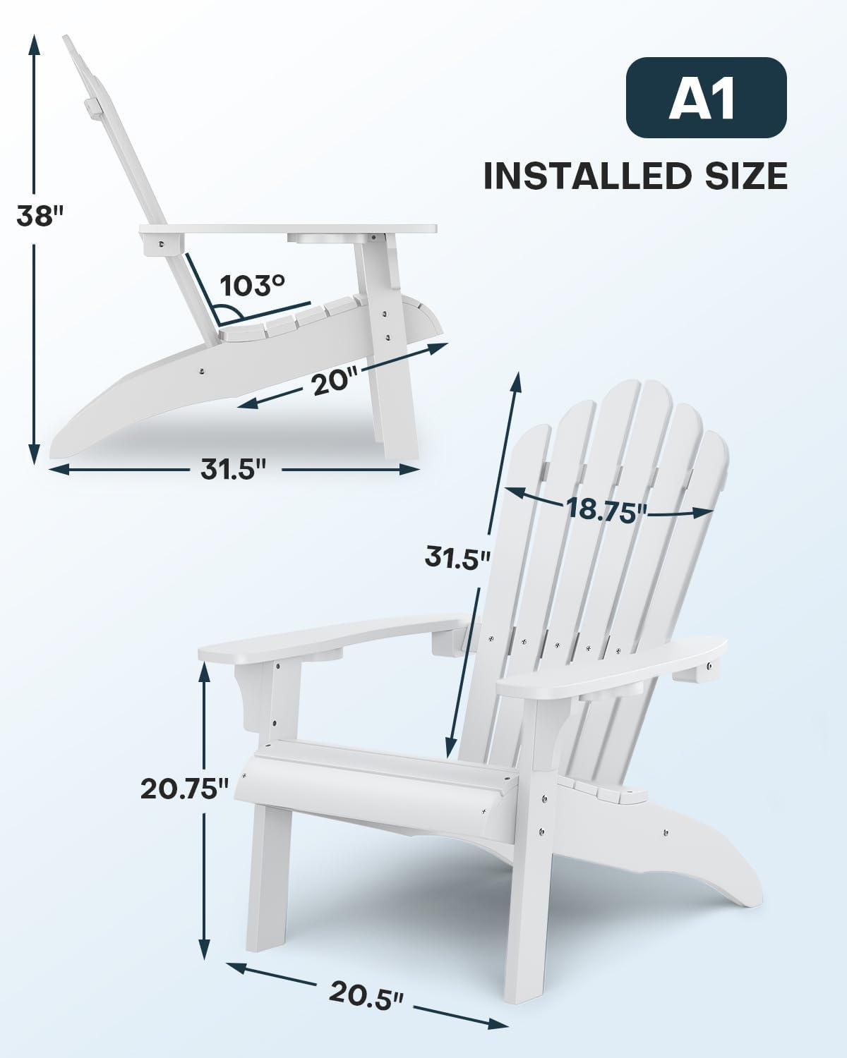 imageUpstreman Home Oversized Adirondack Chair Set of 1 Outdoor Fire Pit Chair with 2 Cup Holders Adirondack Patio Chair Weather Resistant for Outside Porch Lawn Garden A1 Max BlueWhite