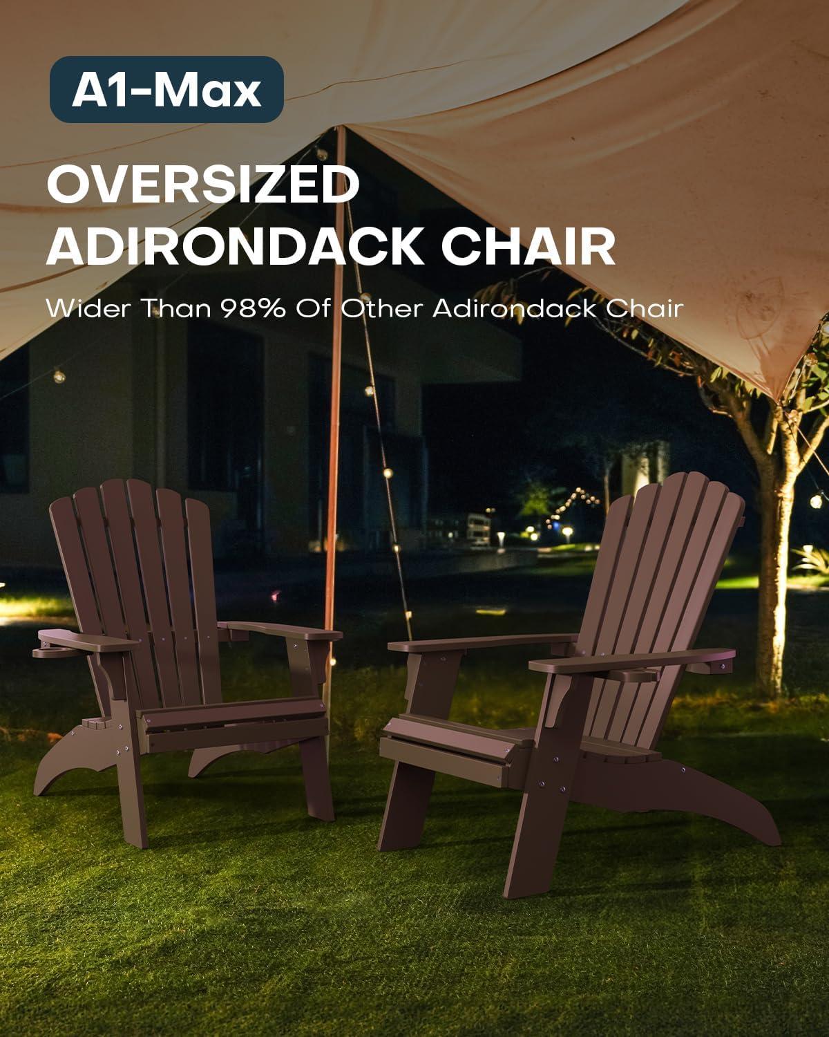 imageUpstreman Home Oversized Adirondack Chair Set of 1 Outdoor Fire Pit Chair with 2 Cup Holders Adirondack Patio Chair Weather Resistant for Outside Porch Lawn Garden A1 Max BlueCoffee