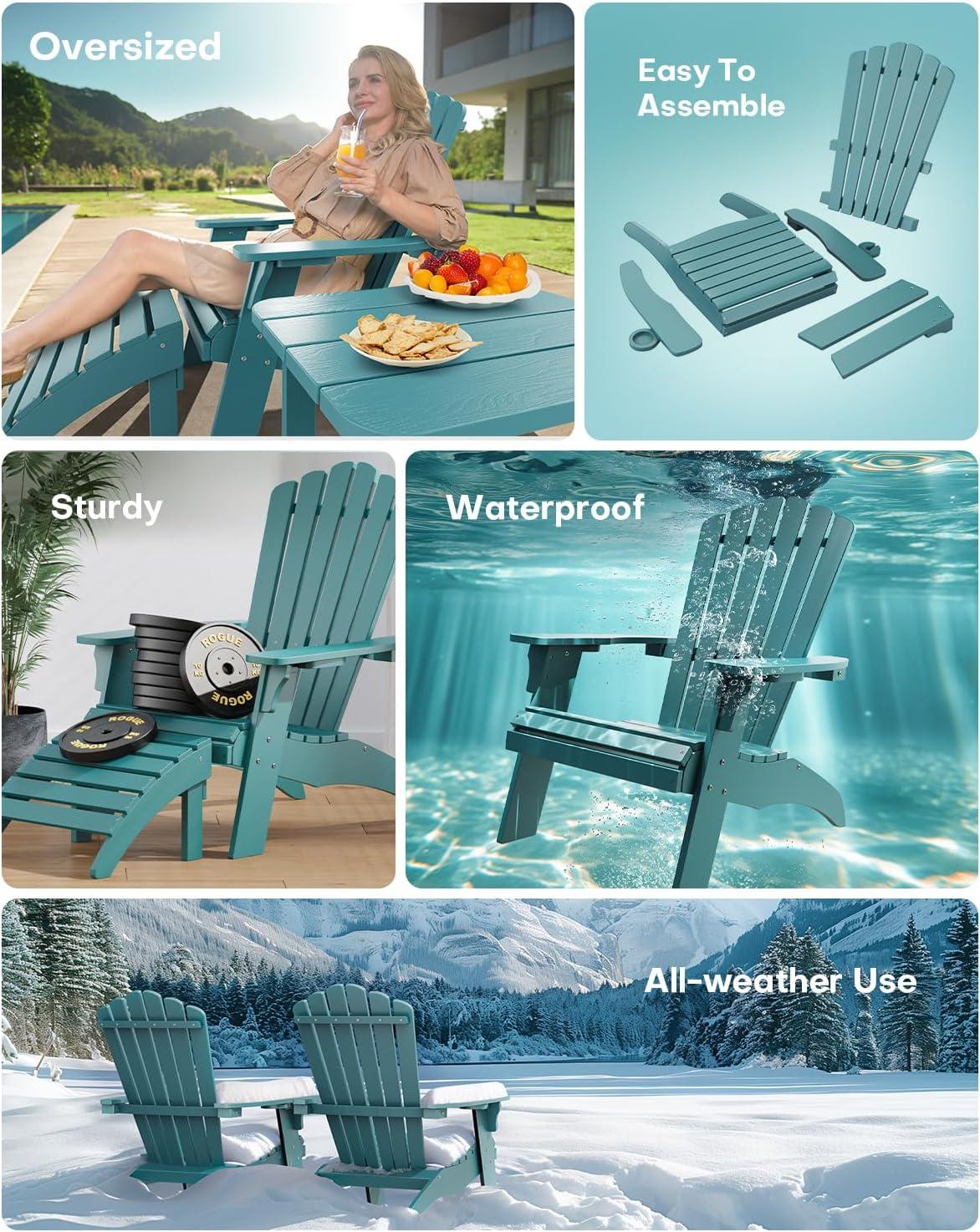 imageUpstreman Home Oversized Adirondack Chair Set of 1 Outdoor Fire Pit Chair with 2 Cup Holders Adirondack Patio Chair Weather Resistant for Outside Porch Lawn Garden A1 Max BlueBlue