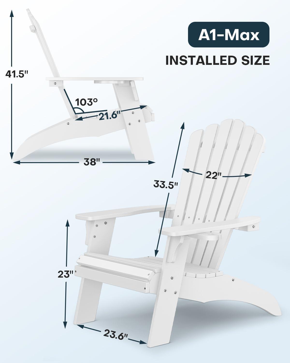 imageUpstreman Home Oversized Adirondack Chair Set of 1 Outdoor Fire Pit Chair with 2 Cup Holders Adirondack Patio Chair Weather Resistant for Outside Porch Lawn Garden A1 Max BlueWhite