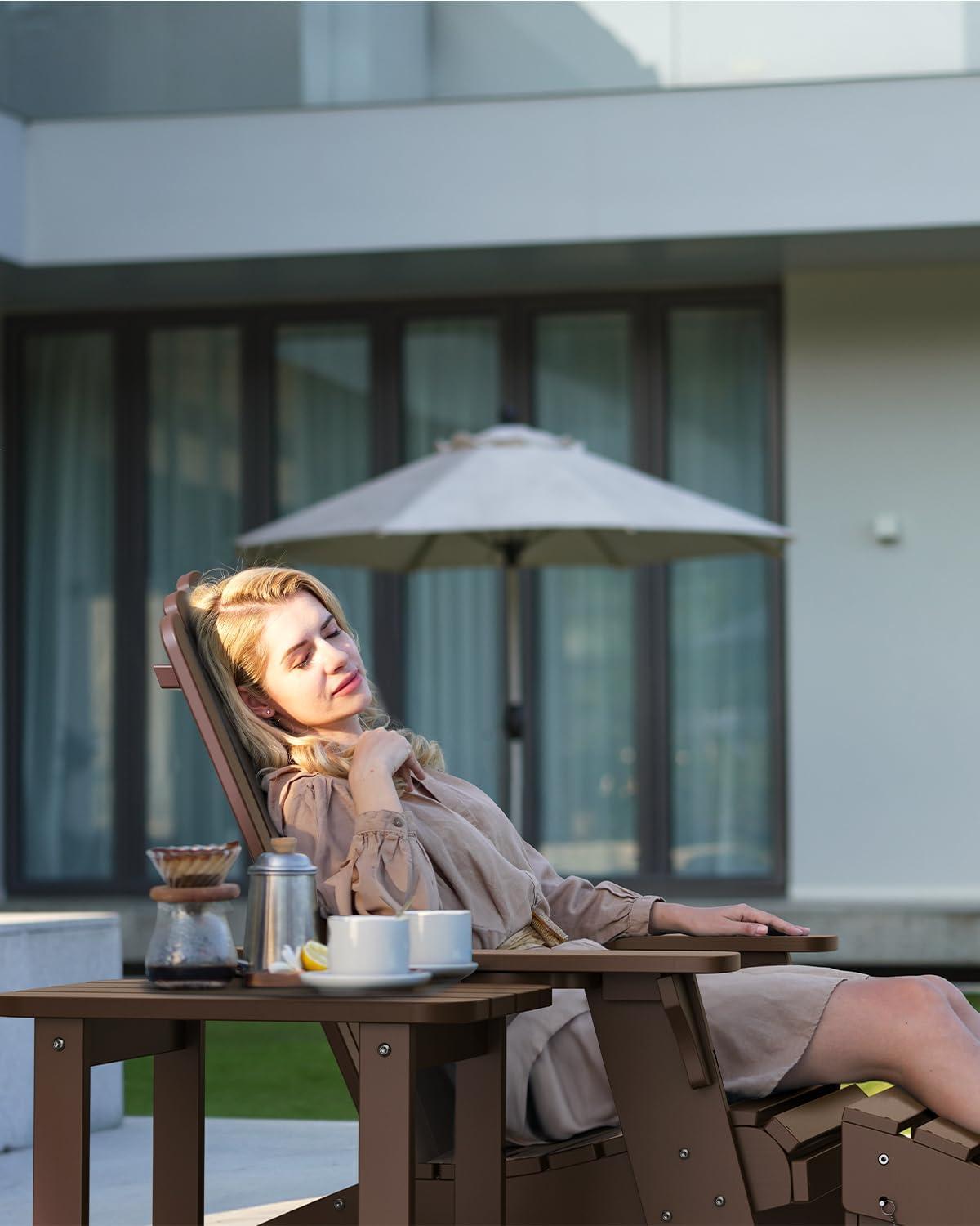 imageUpstreman Home Oversized Adirondack Chair Set of 1 Outdoor Fire Pit Chair with 2 Cup Holders Adirondack Patio Chair Weather Resistant for Outside Porch Lawn Garden A1 Max BlueCoffee