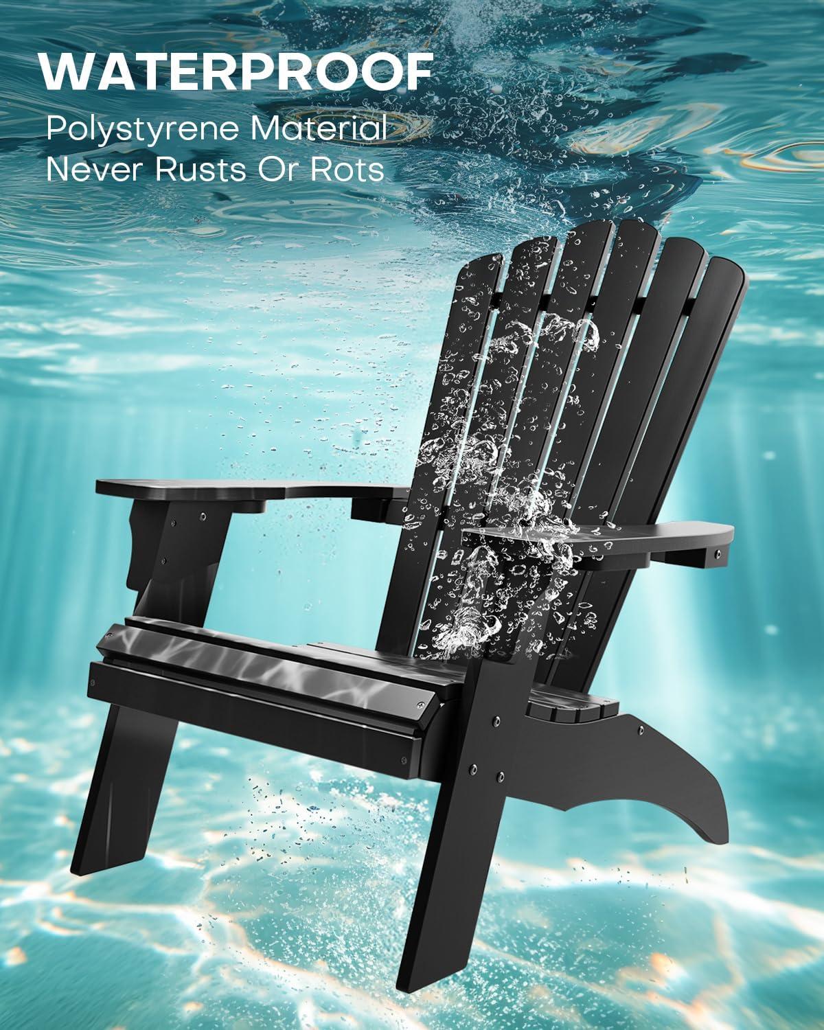 imageUpstreman Home Oversized Adirondack Chair Set of 1 Outdoor Fire Pit Chair with 2 Cup Holders Adirondack Patio Chair Weather Resistant for Outside Porch Lawn Garden A1 Max BlueBlack