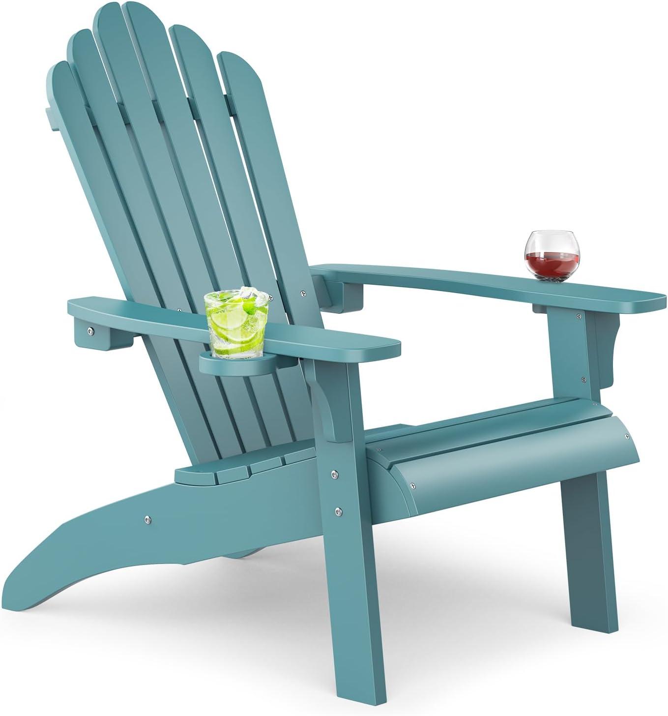 imageUpstreman Home Oversized Adirondack Chair Set of 1 Outdoor Fire Pit Chair with 2 Cup Holders Adirondack Patio Chair Weather Resistant for Outside Porch Lawn Garden A1 Max BlueBlue