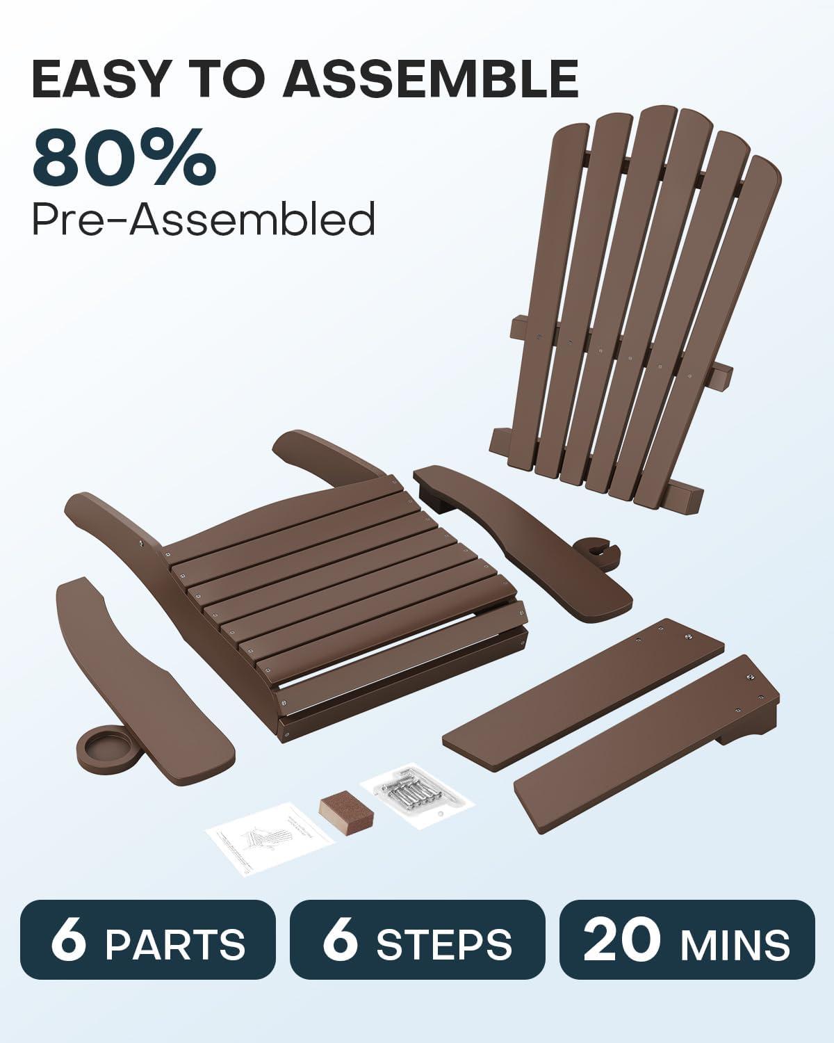 imageUpstreman Home Oversized Adirondack Chair Set of 1 Outdoor Fire Pit Chair with 2 Cup Holders Adirondack Patio Chair Weather Resistant for Outside Porch Lawn Garden A1 Max BlueCoffee