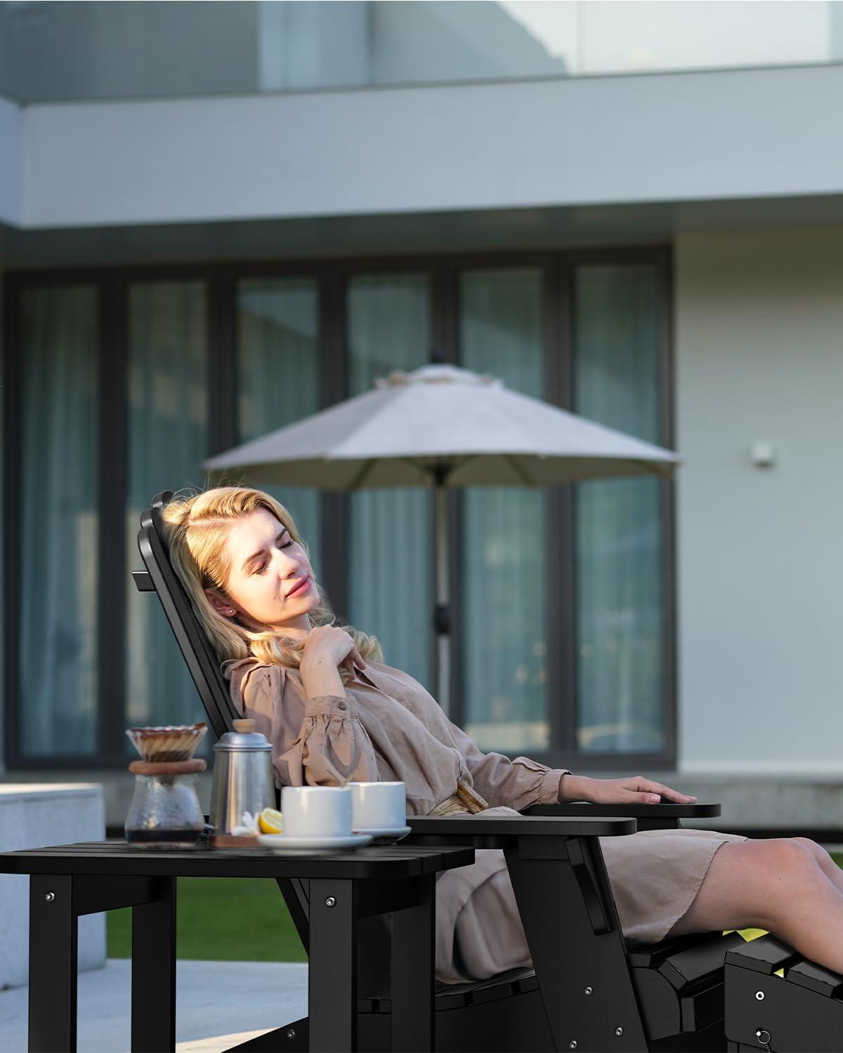 imageUpstreman Home Oversized Adirondack Chair Set of 1 Outdoor Fire Pit Chair with 2 Cup Holders Adirondack Patio Chair Weather Resistant for Outside Porch Lawn Garden A1 Max BlueBlack